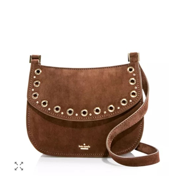 Kate Spade Boulder Lane Suede Maggy Saddle Eyelet Brown Crossbody Bag NWOT - Picture 3 of 11